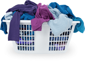laundry basket with dirty laundry in it